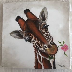 Uno Alla Volta Painted Canvas Giraffe Wall Art